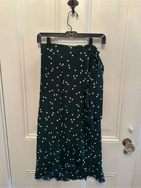 Faithfull the Brand Emerald Green Polka Dot Midi Wrap Skirt